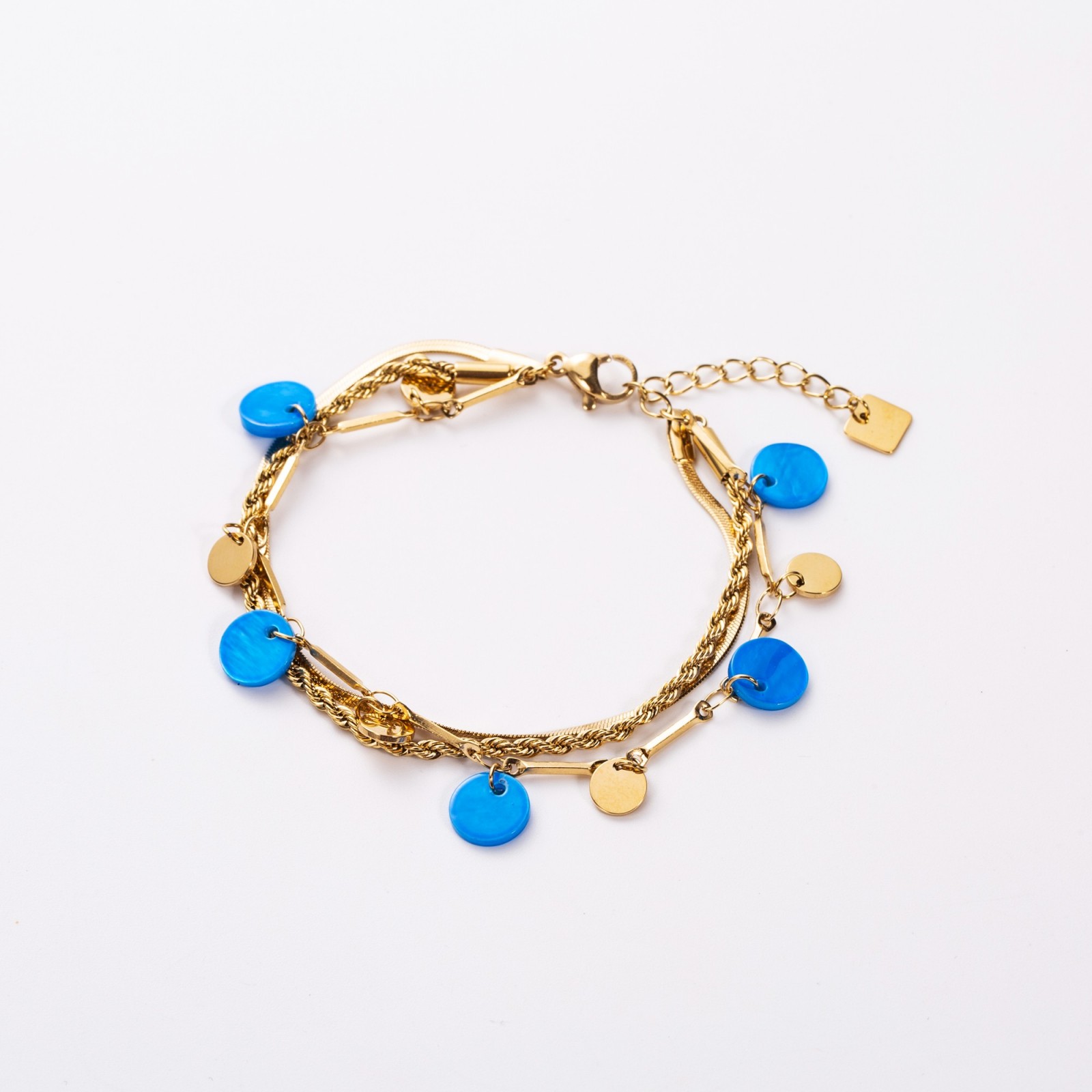 Bracelet Multirang à Pampille de Nacre Colorée Couleur:Bleu