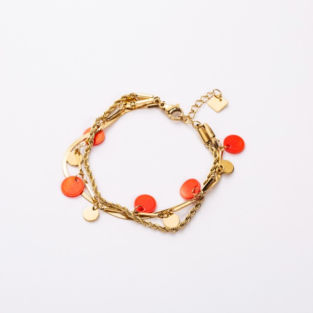 Bracelet Multirang à Pampille de Nacre Colorée Couleur:Orange