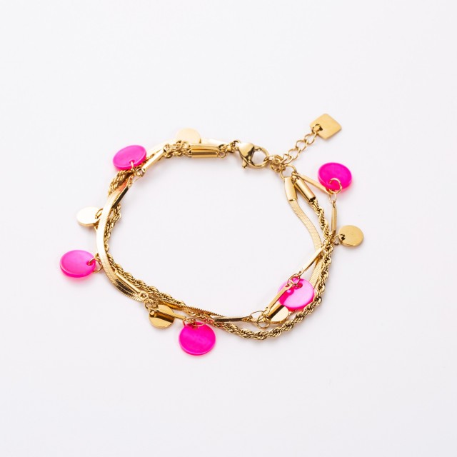 Multi-Row Bracelet with Colored Mother-of-Pearl Tassel Color:Fuchsia Pink