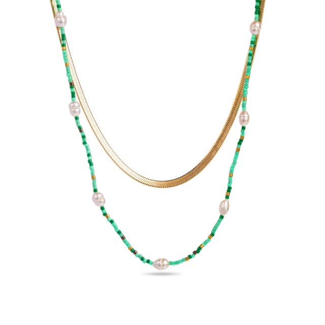 Multirang Necklace with Mother-of-Pearl and Miyuki Color:Green