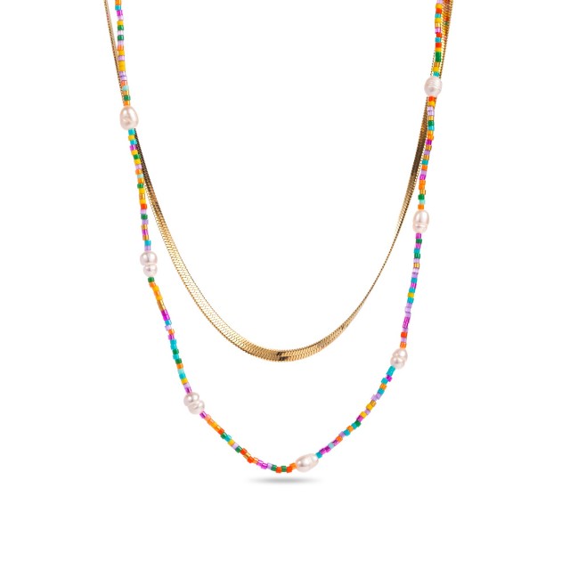 Multirang Necklace with Mother-of-Pearl and Miyuki Color:Multi-Color