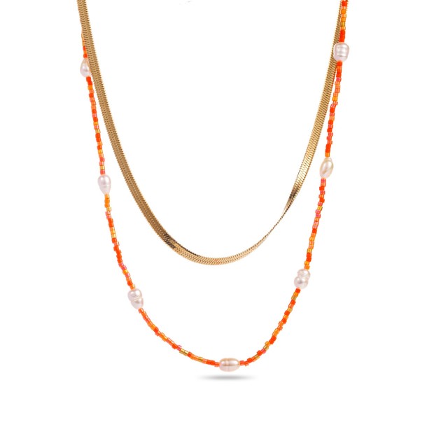 Multirang Necklace with Mother-of-Pearl and Miyuki Color:Orange