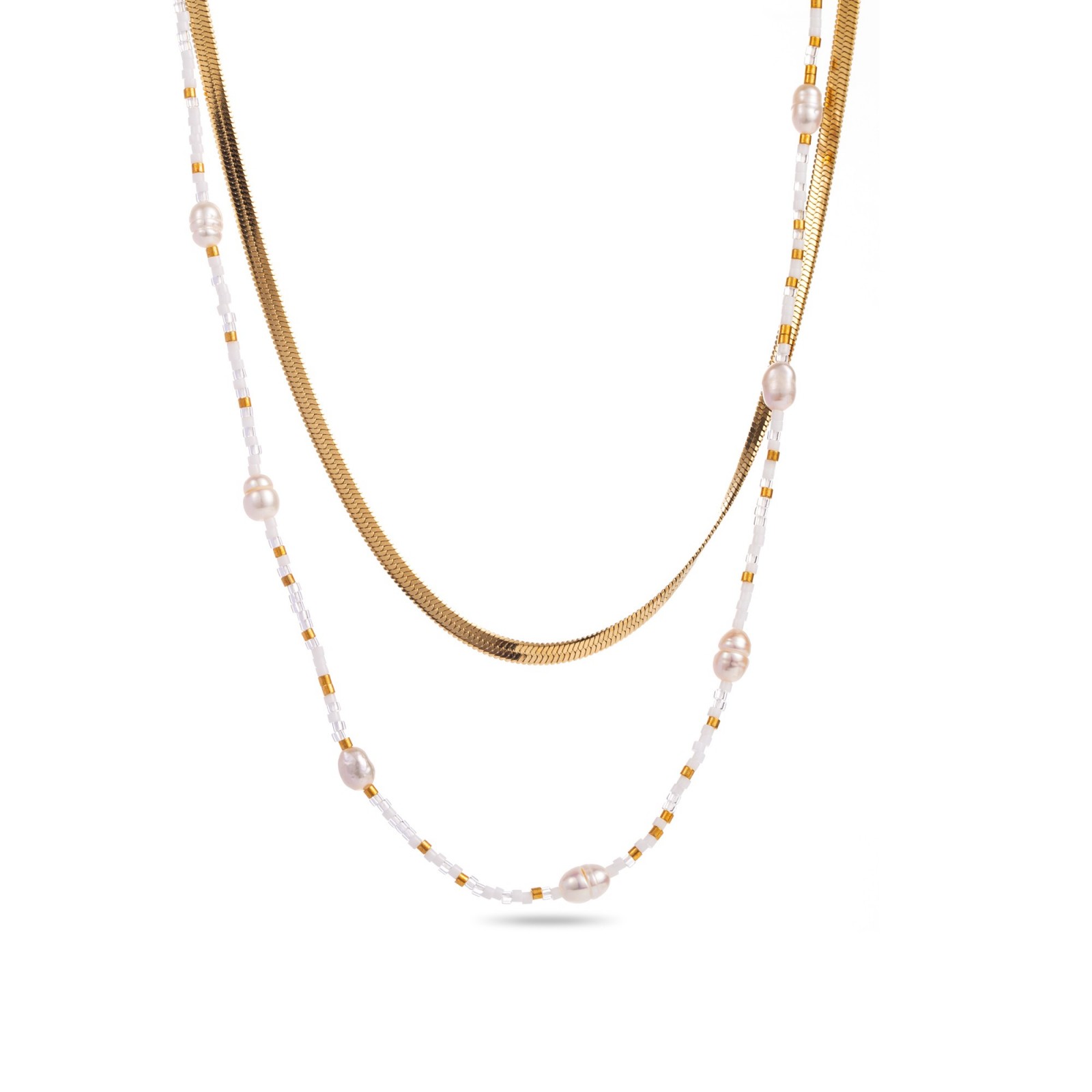 Multirang Necklace with Mother-of-Pearl and Miyuki Color:White