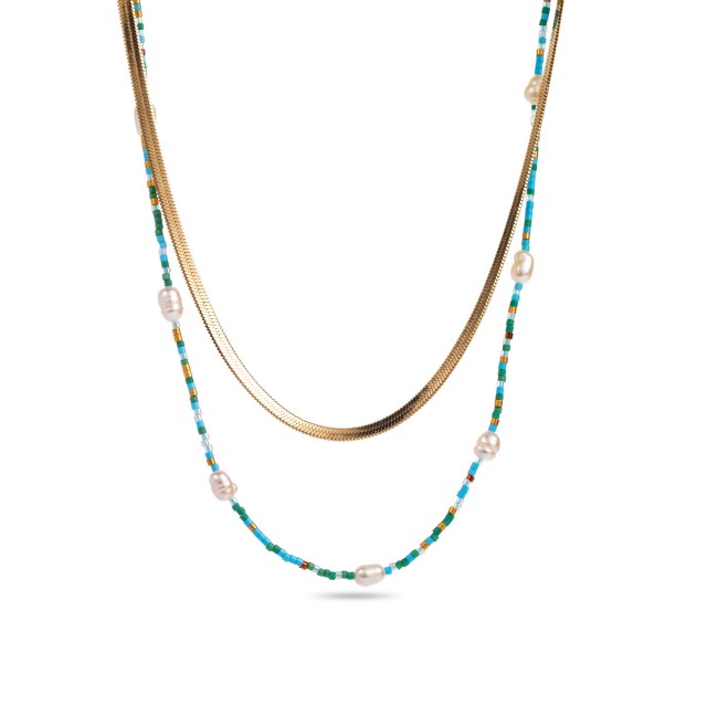 Multirang Necklace with Mother-of-Pearl and Miyuki Color:Blue