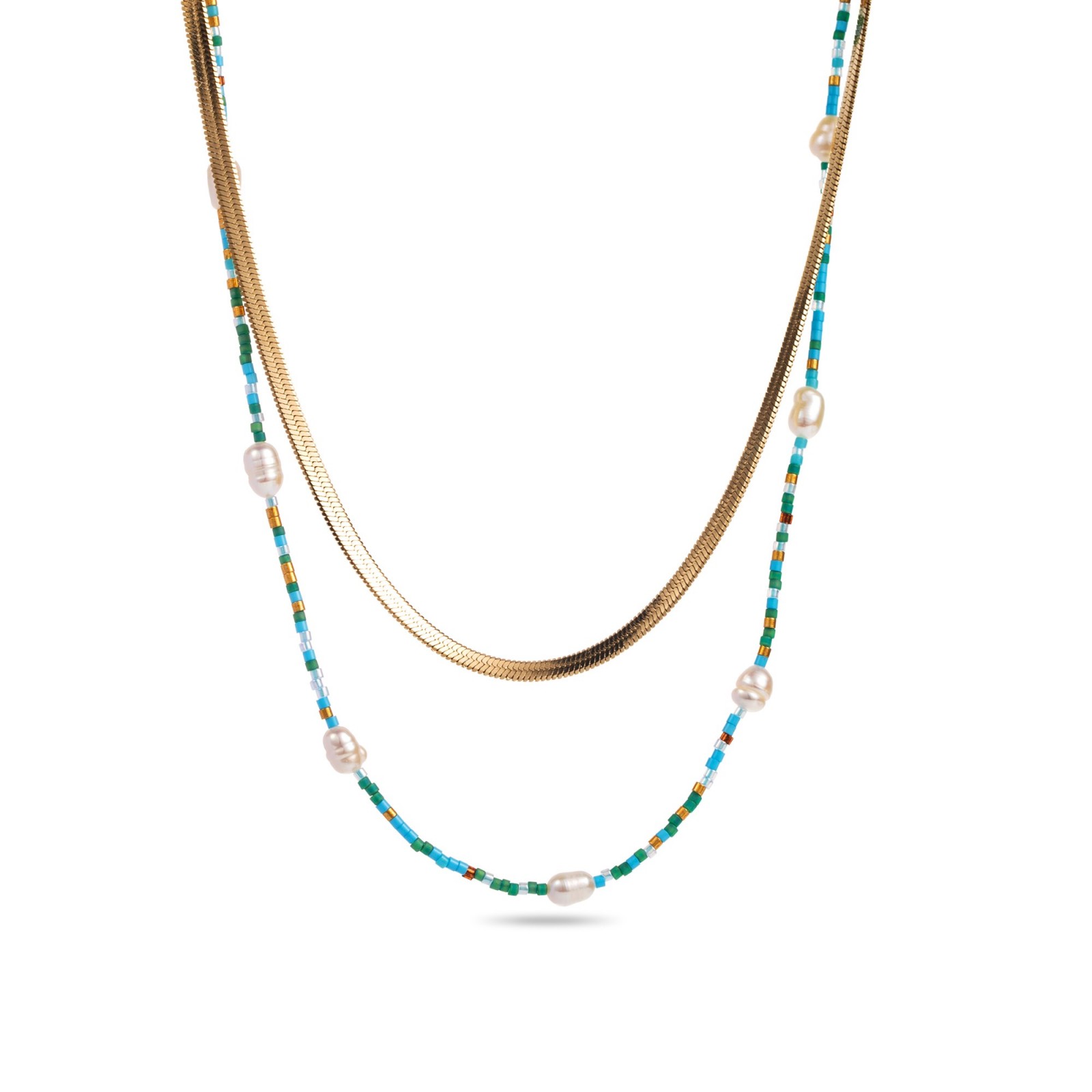 Multirang Necklace with Mother-of-Pearl and Miyuki Color:Blue