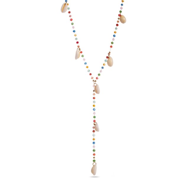 Pendant Necklace with Glass Pearls and Shell Color:Multi-Color