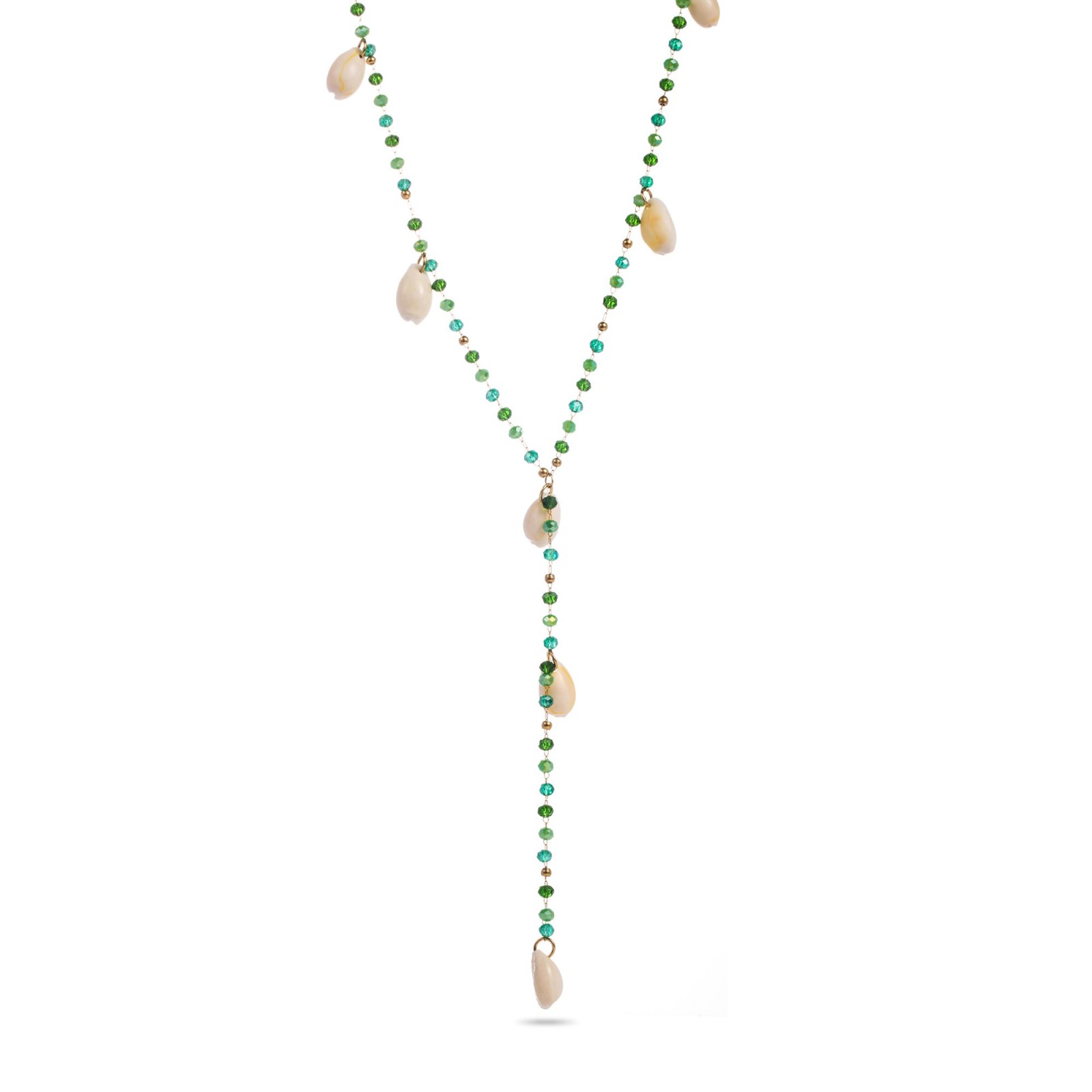 Pendant Necklace with Glass Pearls and Shell Color:Green