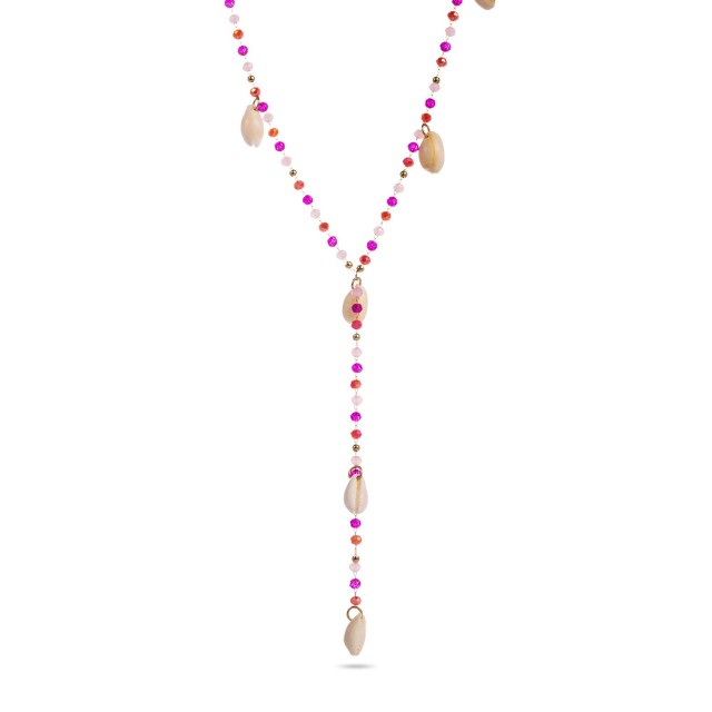 Pendant Necklace with Glass Pearls and Shell Color:Fuchsia Pink