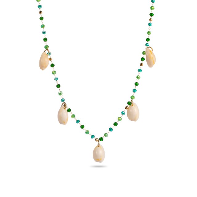 Glass Pearls and Shell Necklace Color:Green
