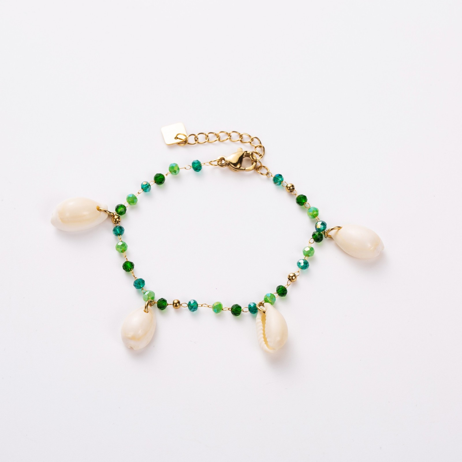 Bracelet en Perles de Verre et Coquillage Couleur:Vert
