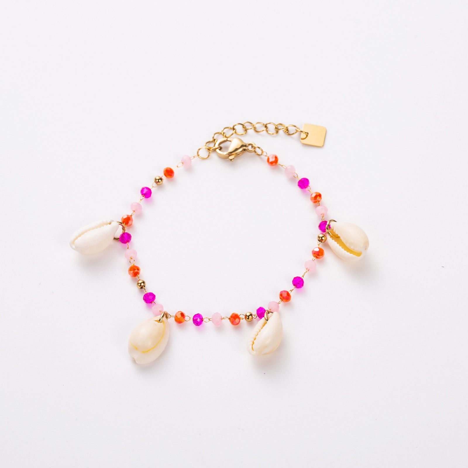 Glass Pearls and Shell Bracelet Color:Fuchsia Pink