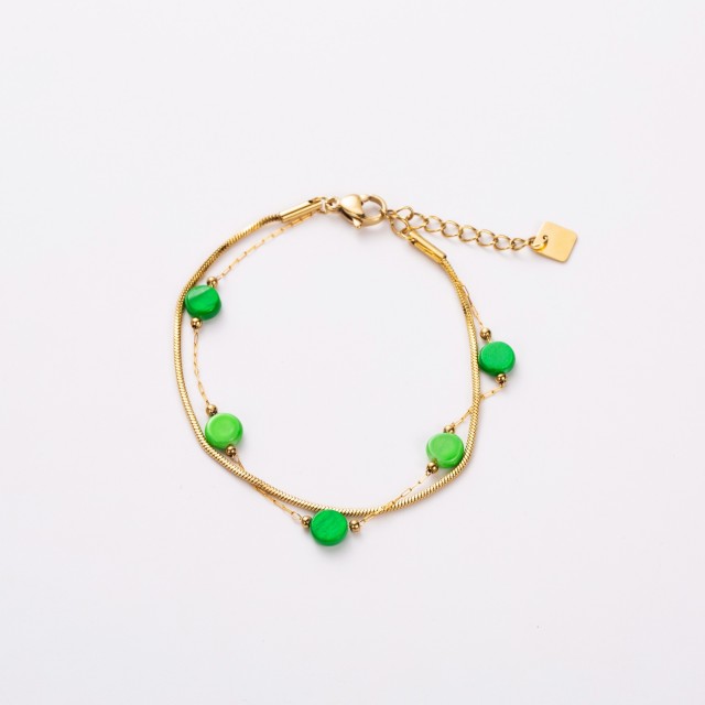 Bracelet Double-Rang Perles de Nacre Colorée Couleur:Vert