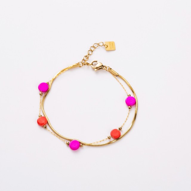 Double Row Colored Mother-of-Pearl Bracelet Color:Fuchsia Pink