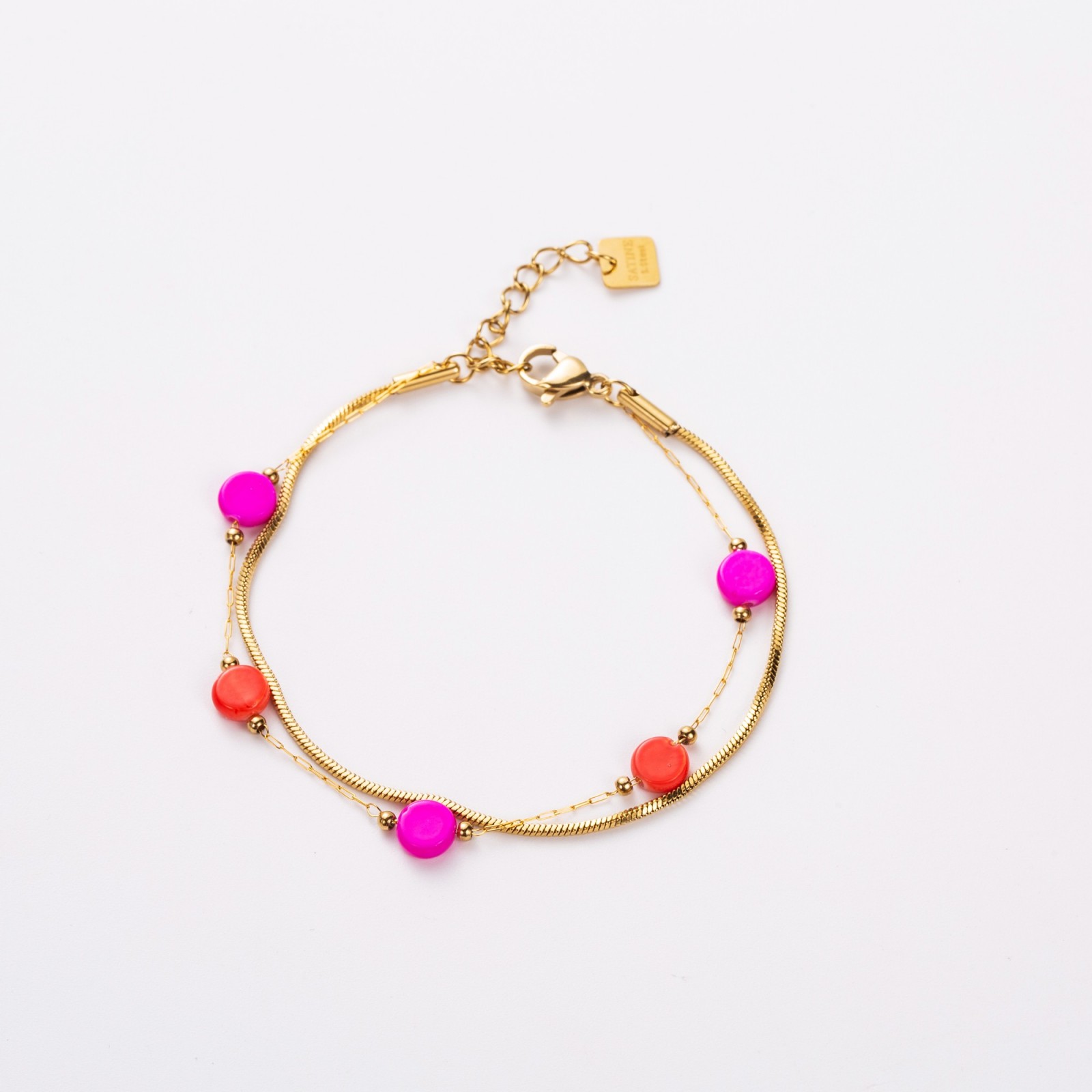 Bracelet Double-Rang Perles de Nacre Colorée Couleur:Rose Fuchsia