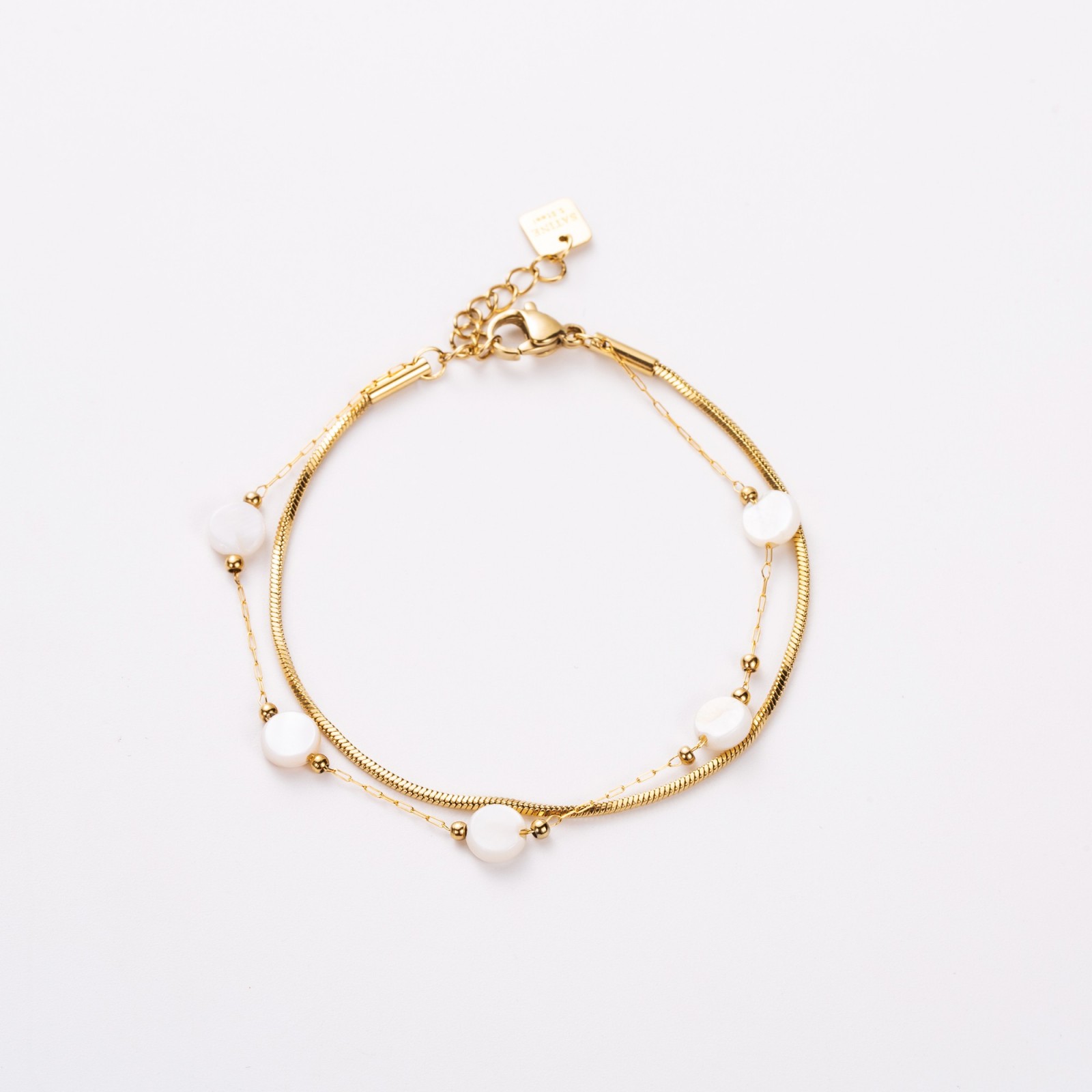 Bracelet Double-Rang Perles de Nacre Colorée Couleur:Blanc