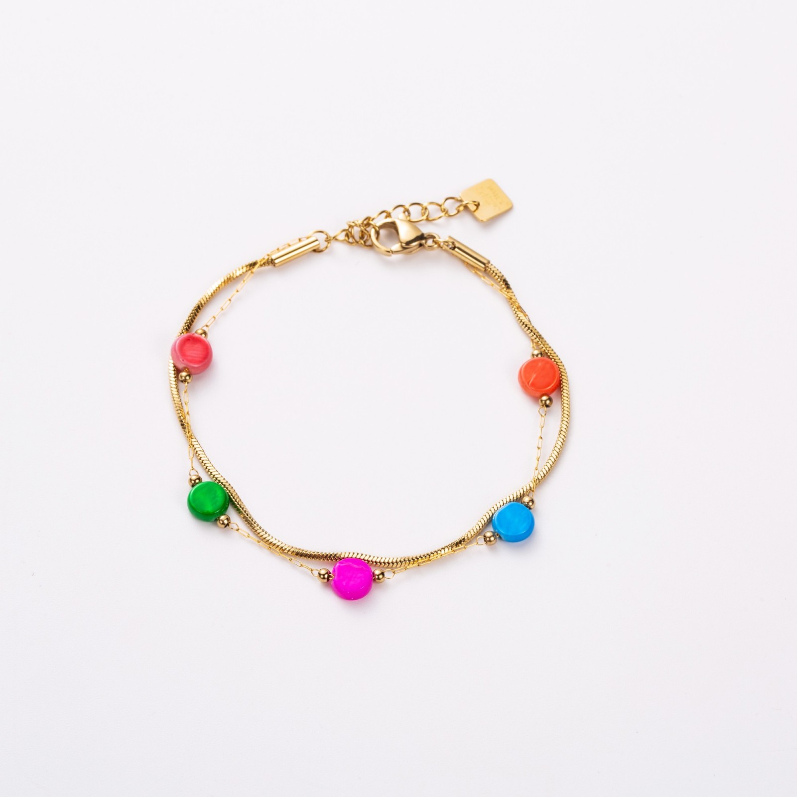 Bracelet Double-Rang Perles de Nacre Colorée Couleur:Multi-Couleur