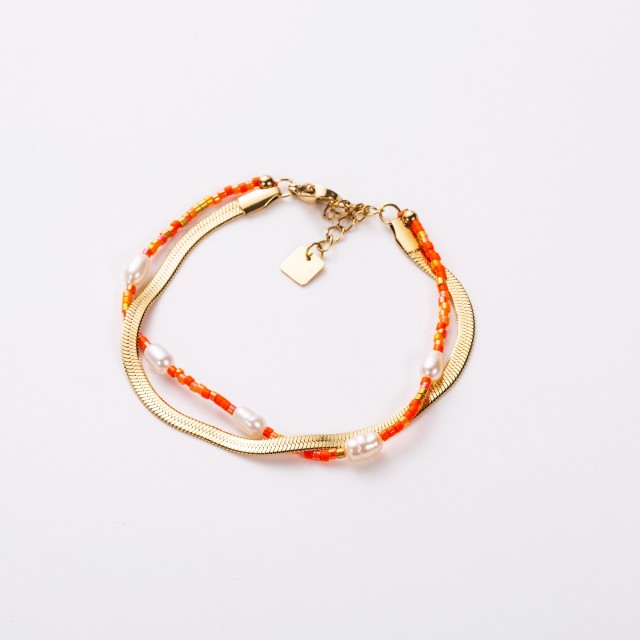 Multirang Bracelet with Mother-of-Pearl and Miyuki Color:Orange