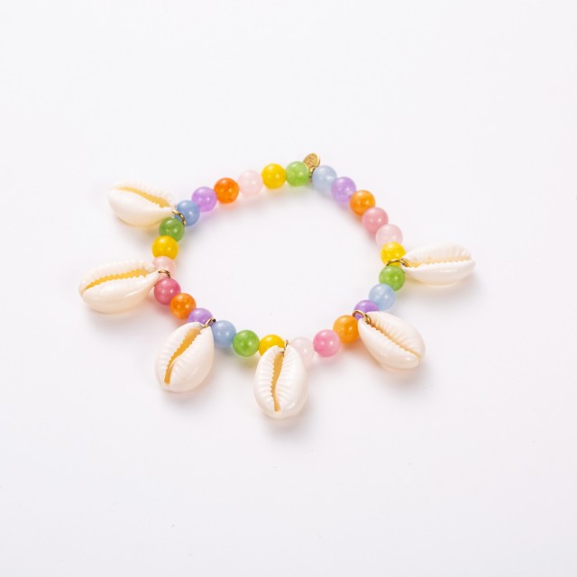Elastic Pearl Bracelet with Shell Stone:Multi-Pierre