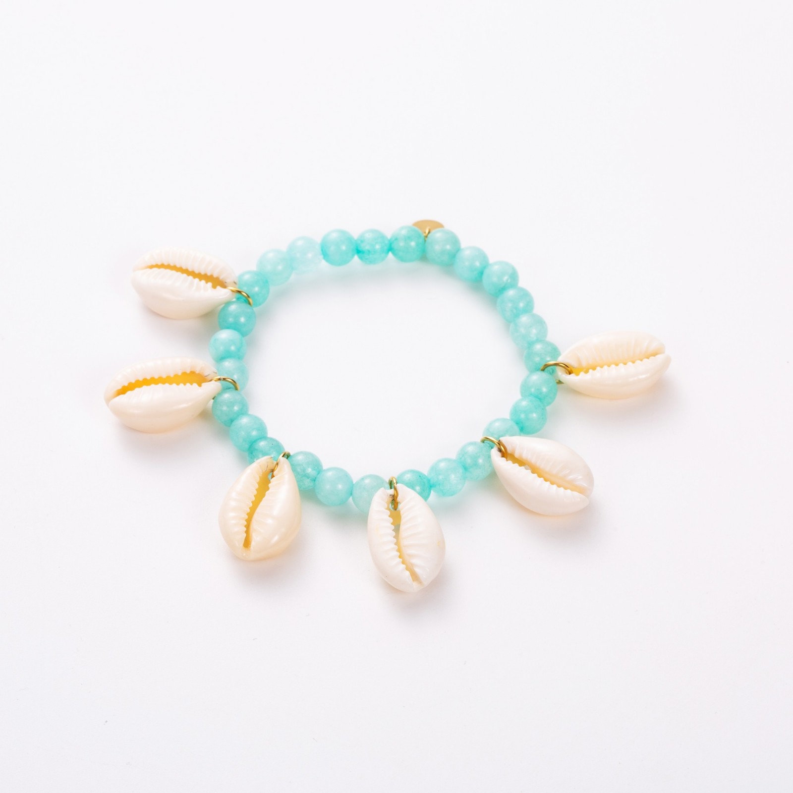 Elastic Pearl Bracelet with Shell Stone:Blue Amazonite