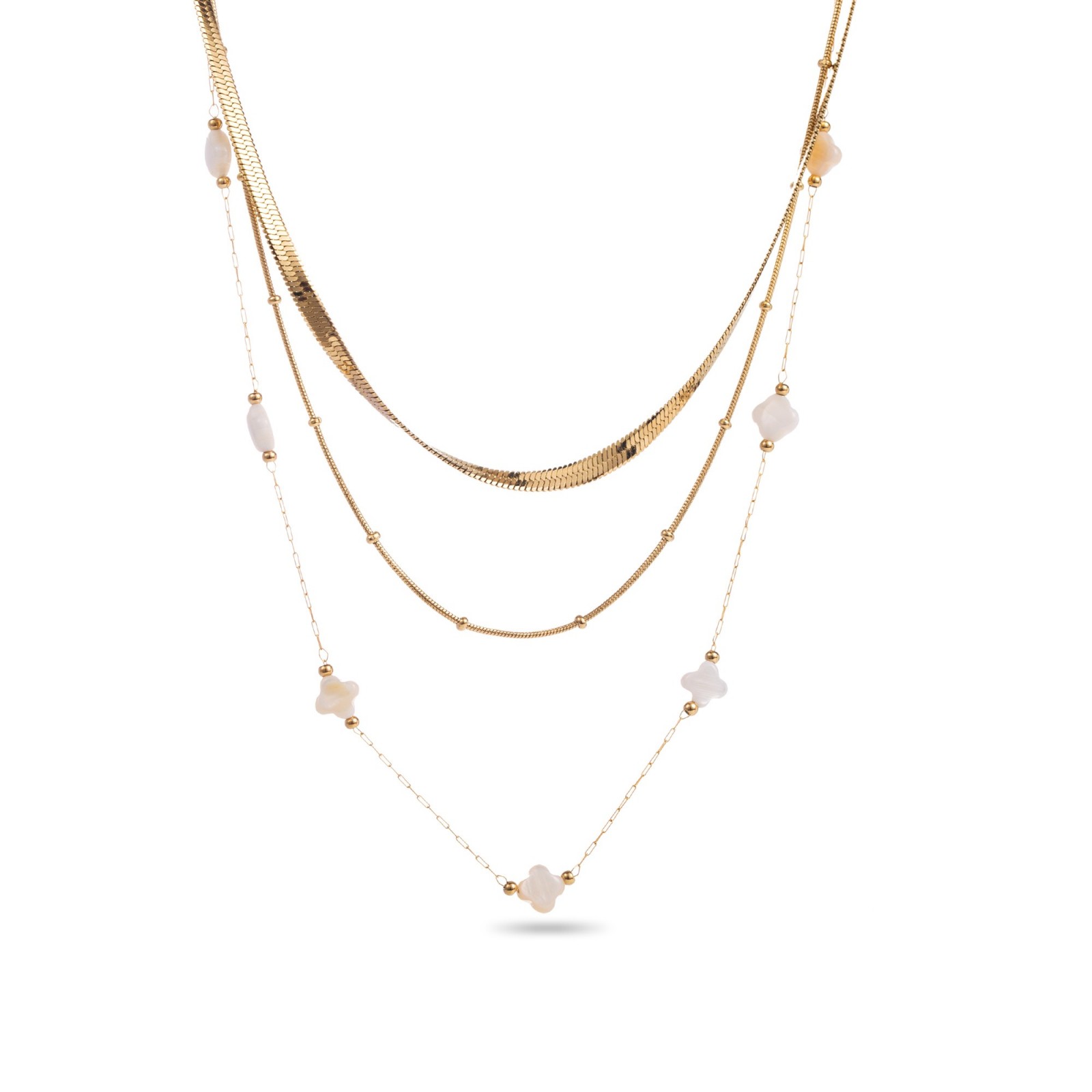 Multi Rows Necklace with Colored Nacre Clover Color:White