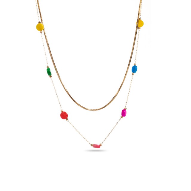 Collier Double-Rang avec Perles de Nacre Colorée Couleur:Multi-Couleur