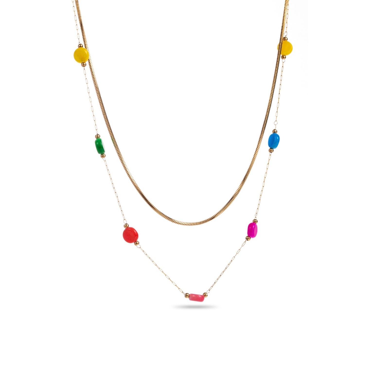 Multi Rows Necklace with Colored Nacre Color:Multi-Color