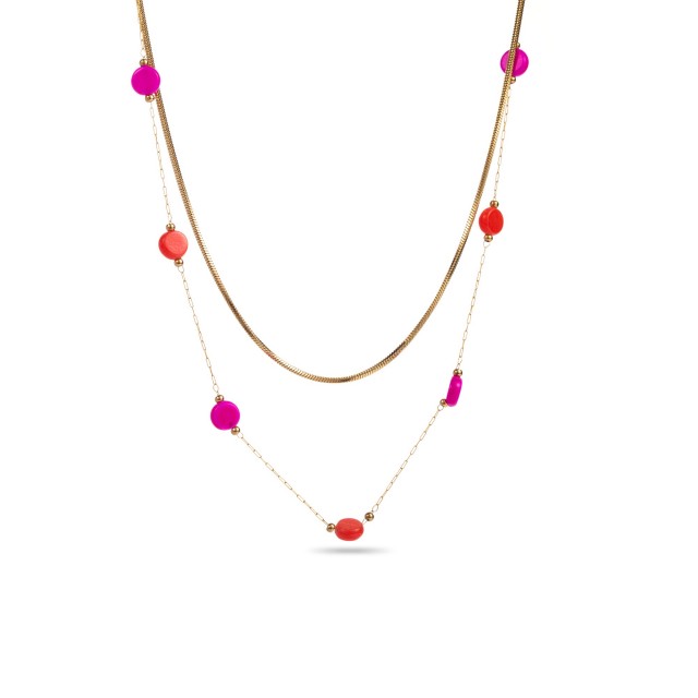 Collier Double-Rang avec Perles de Nacre Colorée Couleur:Rose Fuchsia