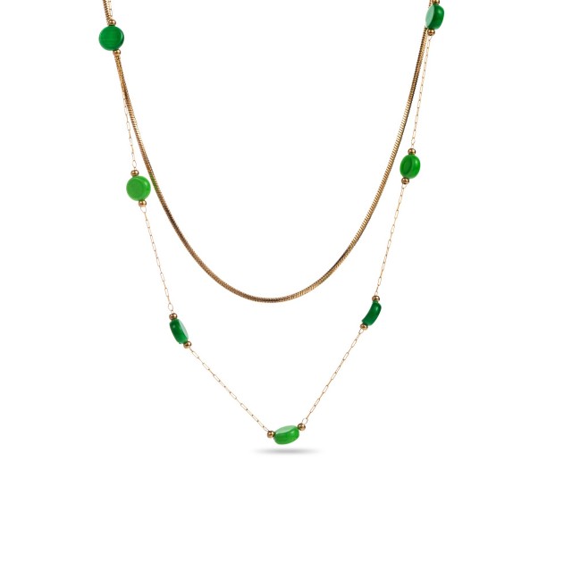 Collier Double-Rang avec Perles de Nacre Colorée Couleur:Vert