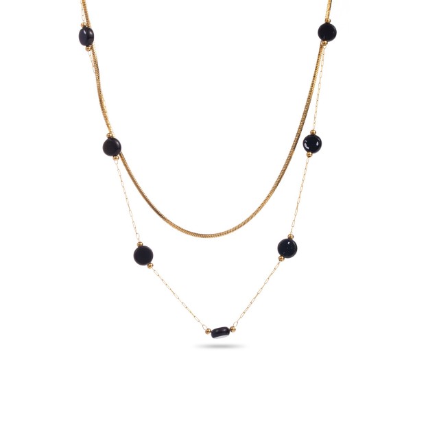 Collier Double-Rang avec Perles de Nacre Colorée Couleur:Noir