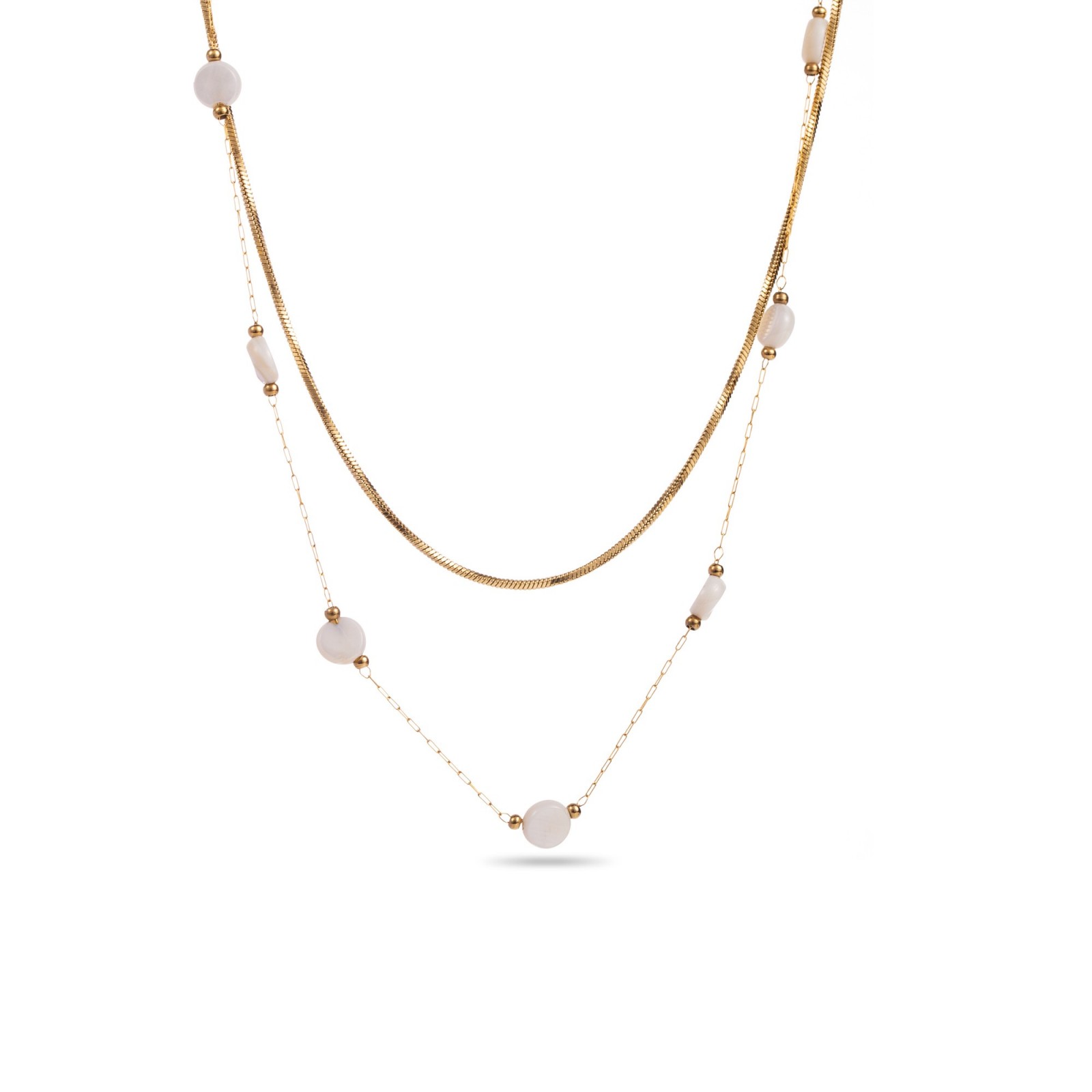 Collier Double-Rang avec Perles de Nacre Colorée Couleur:Blanc