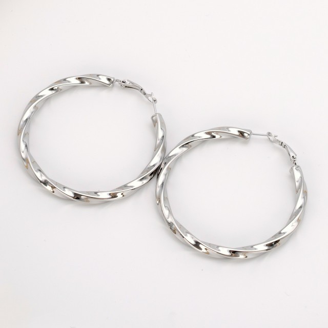 Twisted Hoop Earrings 60mm Color:Silver