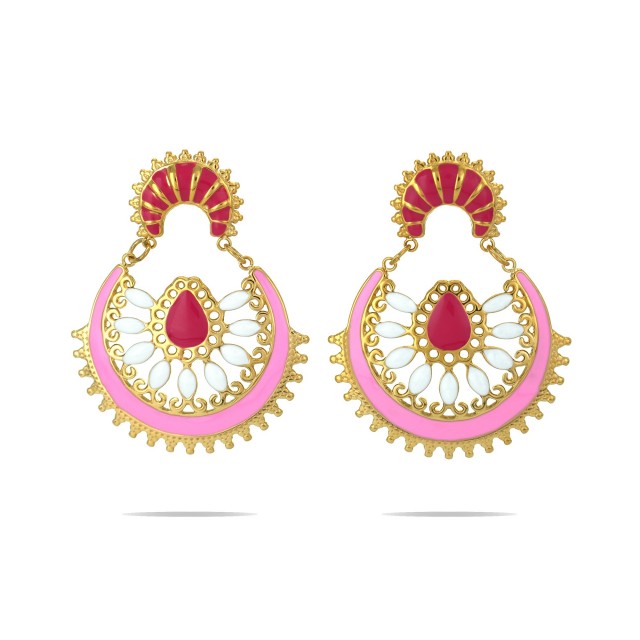 Boucles d'Oreilles Créoles Pendantes à Inspiration Bollywood Couleur:Rose