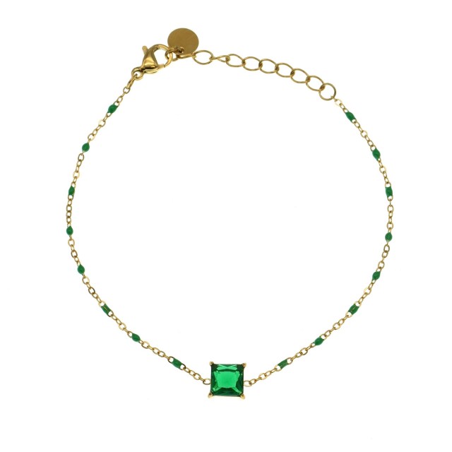 Bracelet Pendentif à Strass Carré et Perles Couleur:Vert