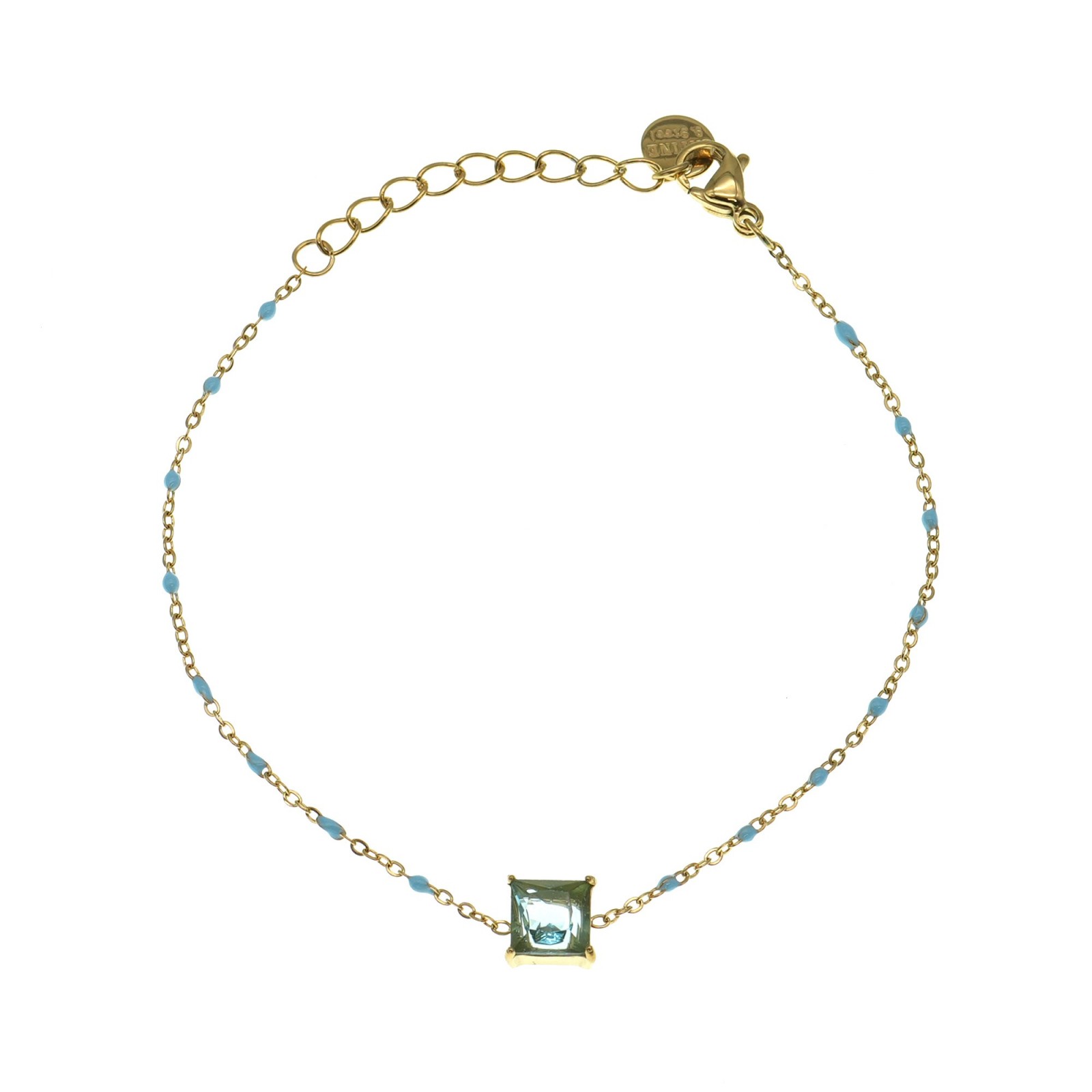 Bracelet Pendentif à Strass Carré et Perles Couleur:Bleu Ciel