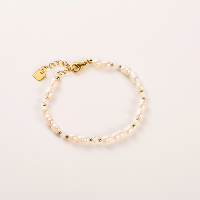 Bracelet Perles de Nacre et de Verre Coloré Couleur:Blanc