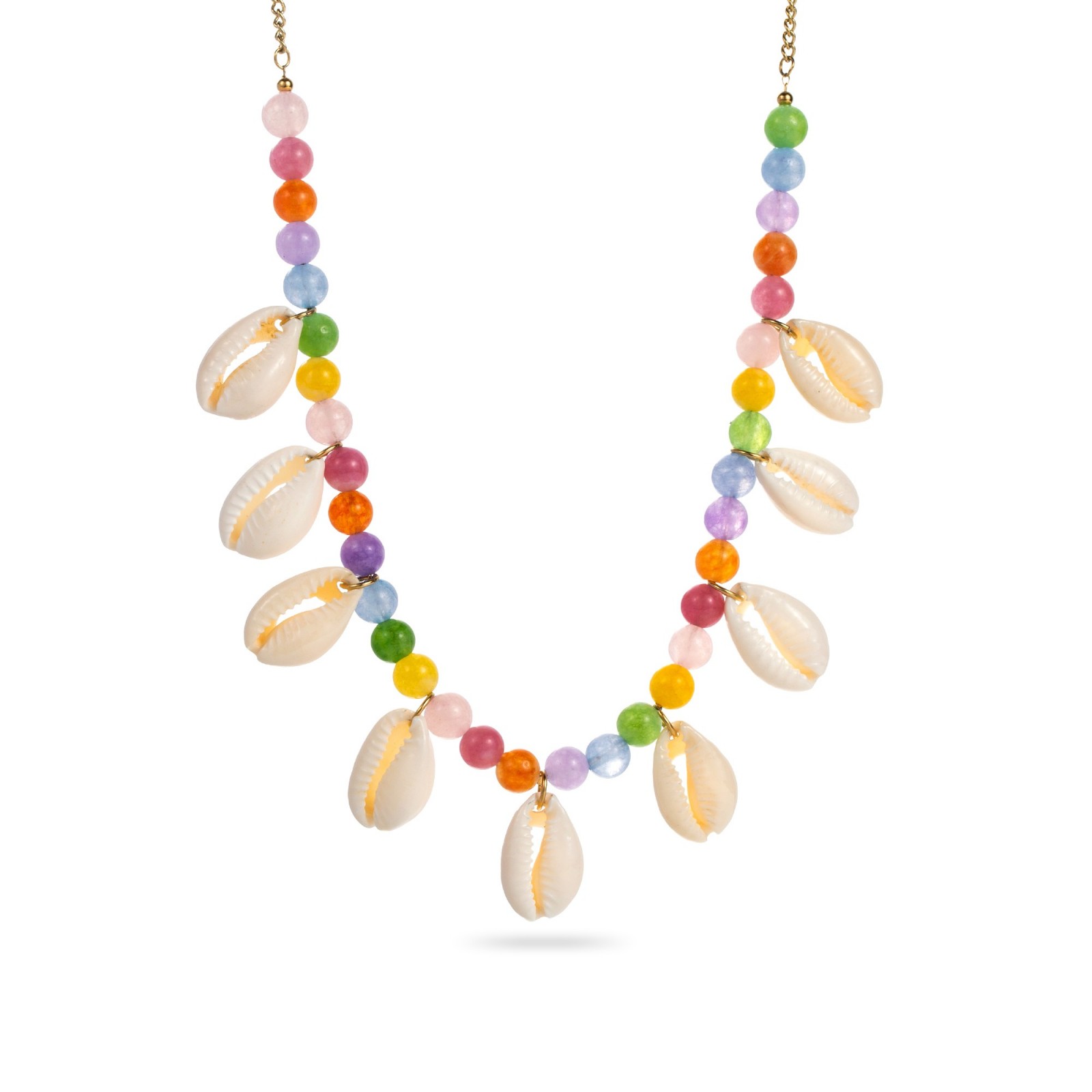 Elastic Pearl Necklace with Shell Stone:Multi-Pierre