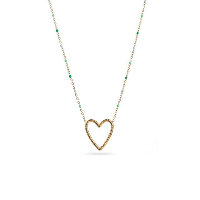 Scratched Heart Necklace with Pearls Color:Multi-Green
