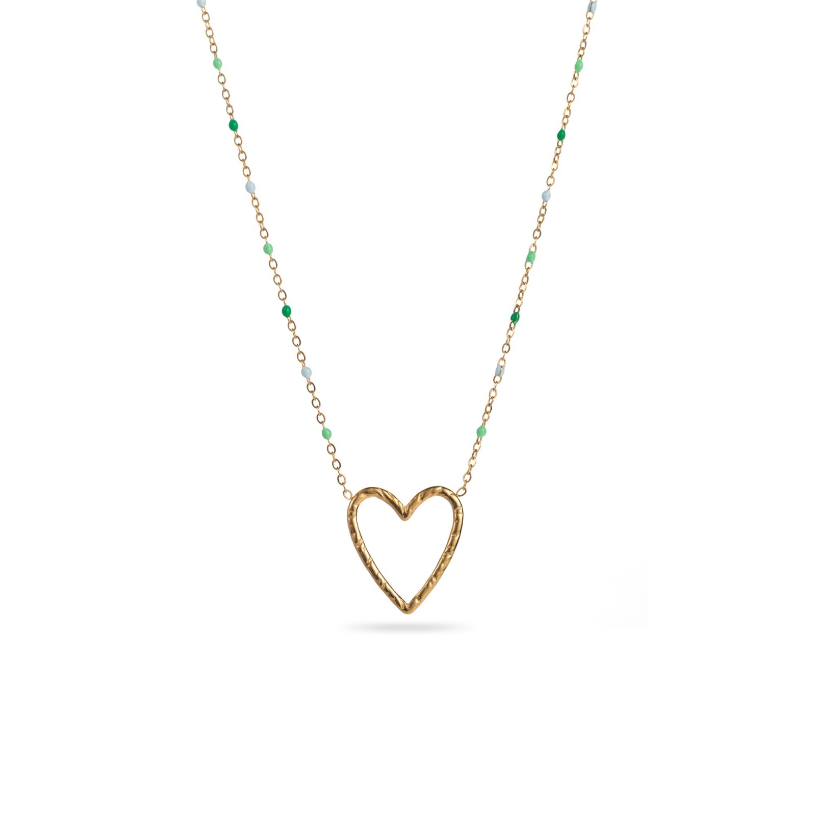 Scratched Heart Necklace with Pearls Color:Multi-Green