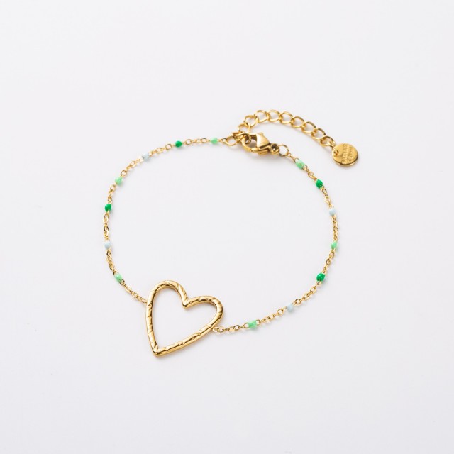 Scratched Heart Bracelet with Pearls Color:Multi-Green