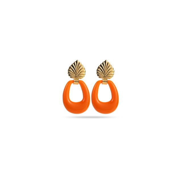 Boucles d'Oreilles Feuilles avec Créoles en Résine Couleur:Orange