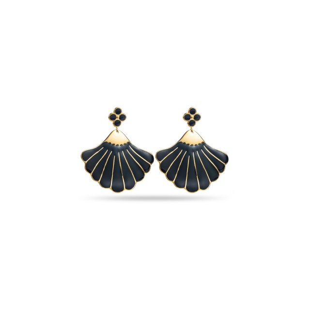 Colored Clover and Ginkgo Earrings Color:Black
