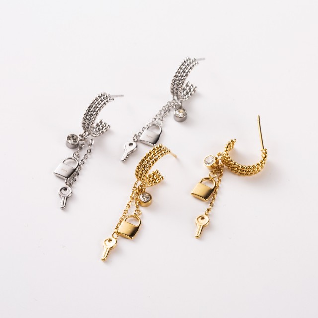 Key and Twisted Huggie Earrings 