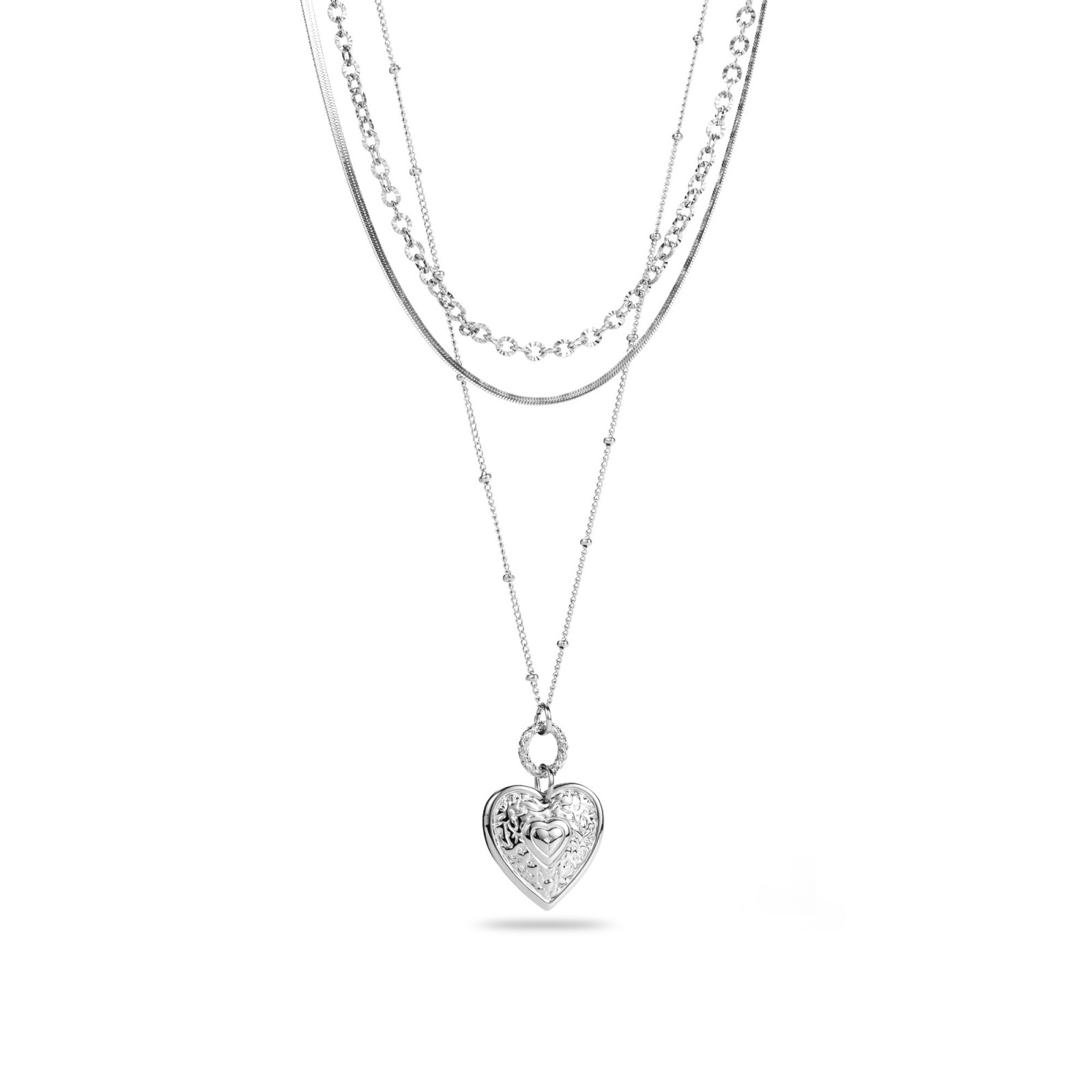Multirang Necklace with Heart Pendant Color:Silver