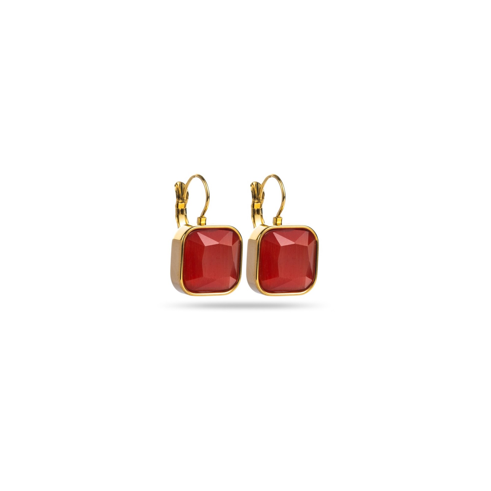 Colored Rhinestones Leverback Earrings Color:Red