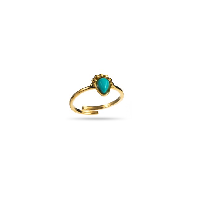 Natural Stone Drop Ring with Pearled Detail Stone:Torquoise