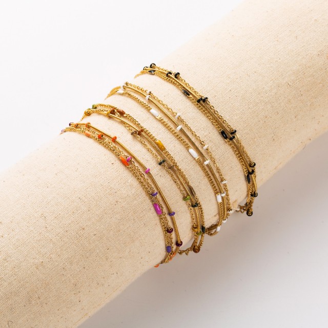 Thin Triple Chain Bracelet with Colored Details 