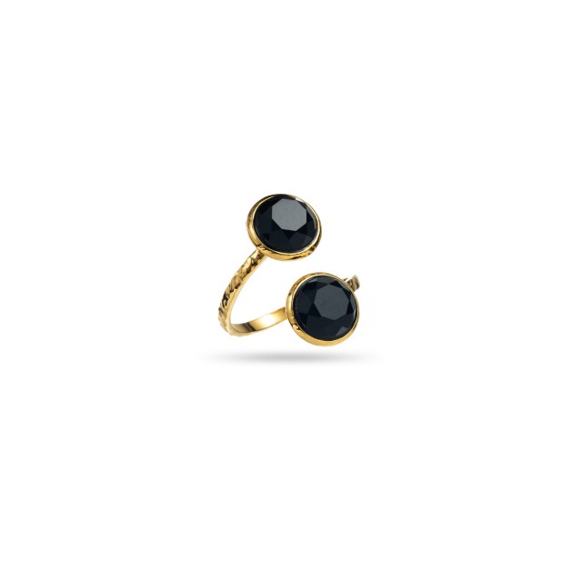 Double Round Stone Open Ring Stone:Black Onyx