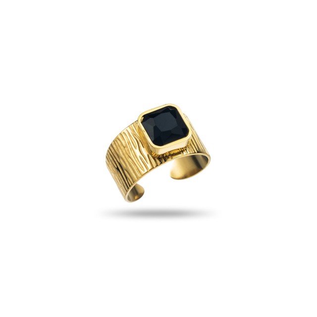 Clawed Effect Ring with Square Rhinestones Color:Black