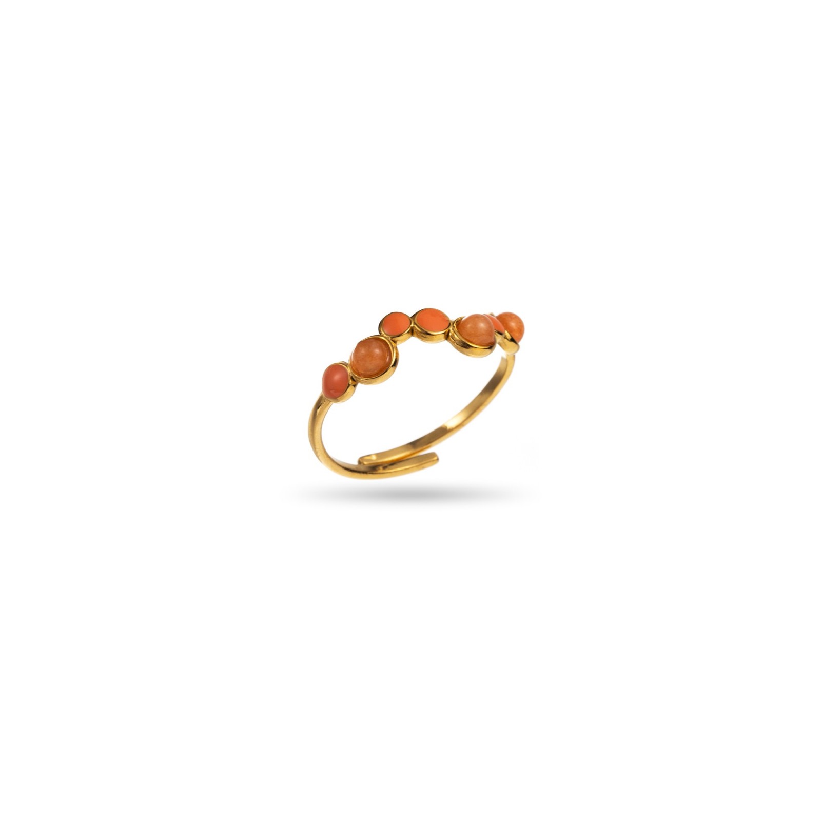 Colored Rounds and Stones Chain Ring Stone:Orange Agate