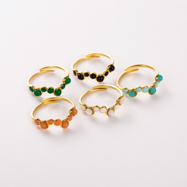 Colored Rounds and Stones Chain Ring 